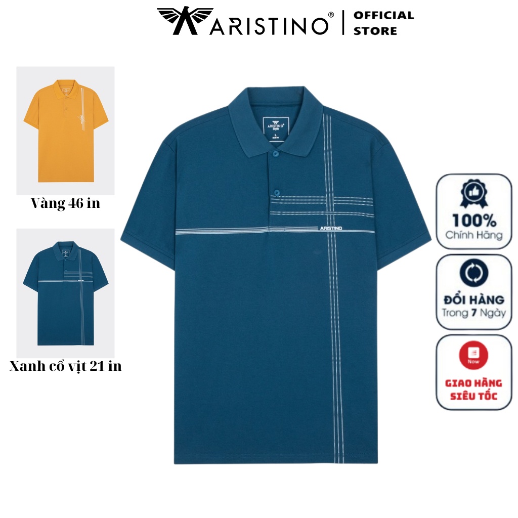 Áo thun polo nam ngắn tay có cổ bẻ ARISTINO APS046S3 áo phông trơn màu in chữ họa tiết dáng slim fit ôm nhẹ vải coton