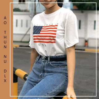 Áo Thun Nữ Màu Trắng In Hình Cờ Mỹ USA Local Brand DLX Form Basic Áo Phông Nữ Đẹp Thun 35% Cotton