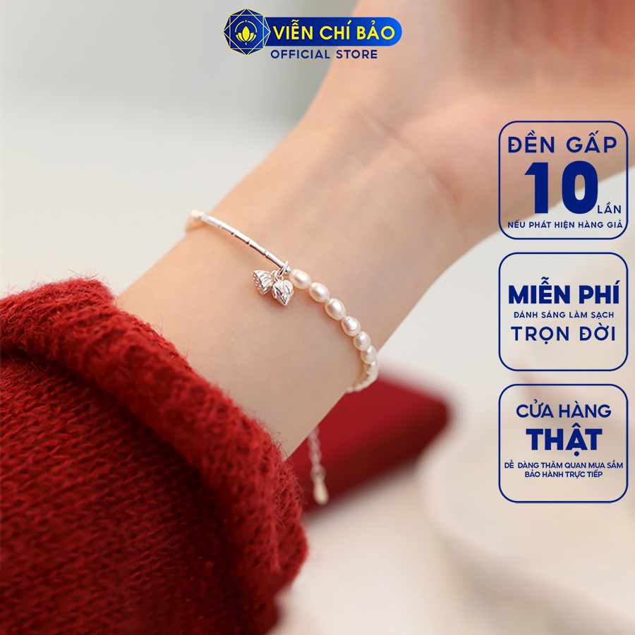 Lắc tay bạc nữ trái châu charm hoa sen chất liệu bạc Ý 925 thời trang phụ kiện trang sức Viễn Chí Bảo L000725