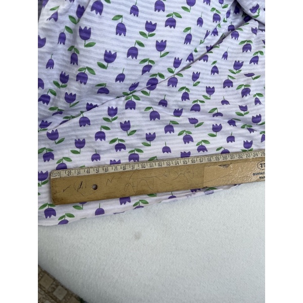 Vải cotton giấy Hàn hình hoa tulip nhí màu tím