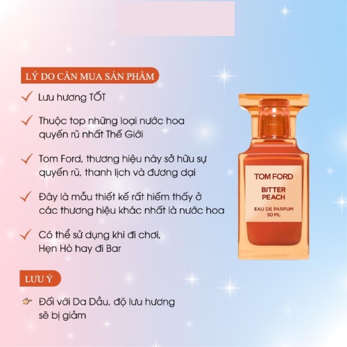 Nước Hoa Nam Nữ  TF Bitter Peach EDP - Hương Thơm Dịu Mát Đầy Sức Hút - Teen_Perfume
