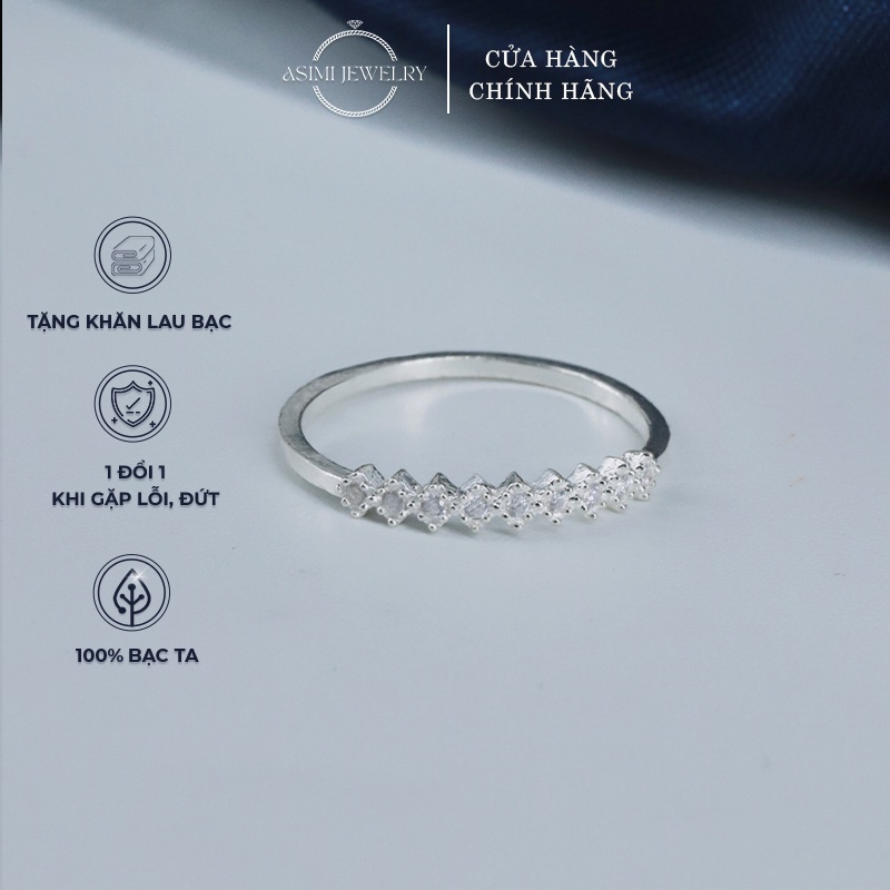 Nhẫn bạc ta nữ đính hàng đá Asmi, Nhẫn nữ bạc ta S999 cao cấp kiểu dáng sang trọng Sparkle Ring NA04