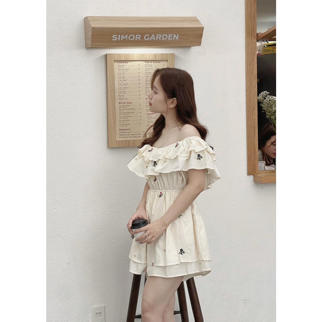 Jumpsuits quần đùi trễ vai thêu hoa dễ thương XonXen Gò Vấp 716