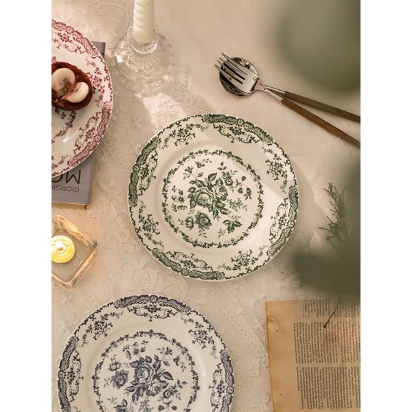 Đĩa gốm hoạ tiết hoa văn siêu vintage