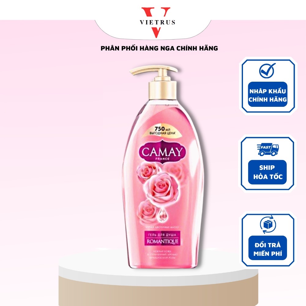 Sữa tắm Dưỡng ấm CAMAY 750ml hương hoa hồng thơm mát dễ chịu nhập khẩu Nga