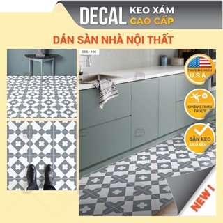 Decal KEO XÁM Dán Sàn Chuyên Dụng, Họa Tiết Gạch Bông Chống Thấm Nước Kích thước 120x60cm, Decal Cao Cấp DDS-100