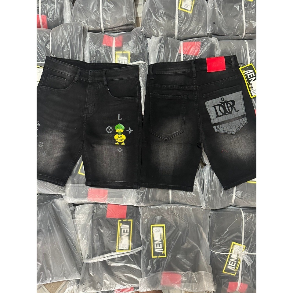 Quần short jean nam đen rách thêu con vịt chất bò dày co giãn mẫu mới nhất giá rẻ