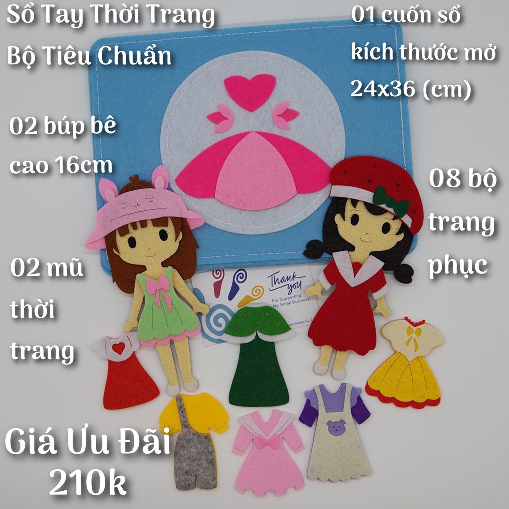 Bộ sổ tay thời trang thay đồ búp bê phiên bản tiêu chuẩn 180K - Búp bê thay quần áo - Sách vải - Quà Tặng Đồ Chơi Cho Bé