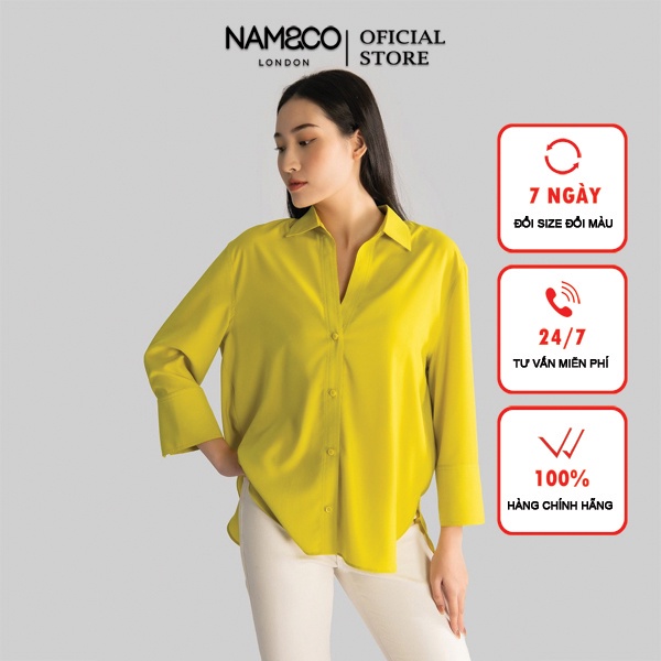 Áo sơ mi nữ NAMANDCO thiết kế cao cấp dáng suông rộng mềm mại, không nhăn màu trắng, kẻ sọc, vàng chanh NB0205