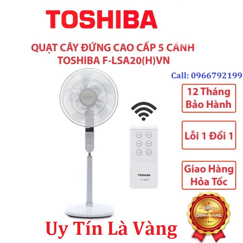 Quạt cây đứng Toshiba F-LSA20(H/W)VN có điều khiển - Công nghệ Nhật Bản, hoạt động êm ái - Bảo Hành chính hãng
