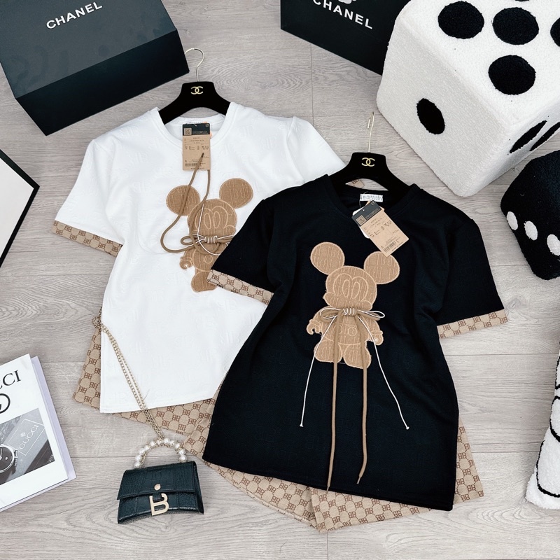 [ 𝐅𝐑𝐄𝐄 𝐒𝐇𝐈𝐏 ] Set áo phông Micky mix quần sooc BB siêu xinh Áo xốp dập nổi QC hoạ tiết chuẩn mẫu, hình đáp nổi sịn sò