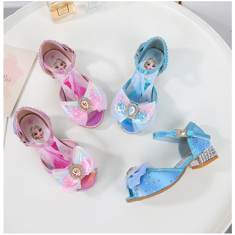 Giày công chúa Elsa cao gót hở mũi cho bé gái 3-10 tuổi mẫu mới 2023