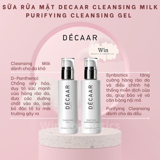 Sữa rửa mặt Decaar Cleansing Milk - Purifying Cleansing Gel làm sạch sâu se khít lỗ chân lông