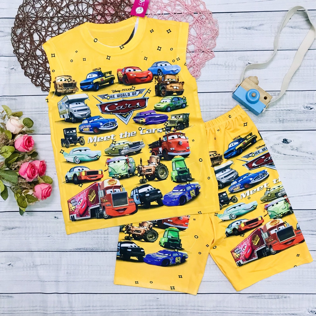 Đồ bộ ba lỗ bé trai, bộ thun lạnh sát nách in hình Xe Ôtô Cars nhiều mẫu từ 10kg -60kg