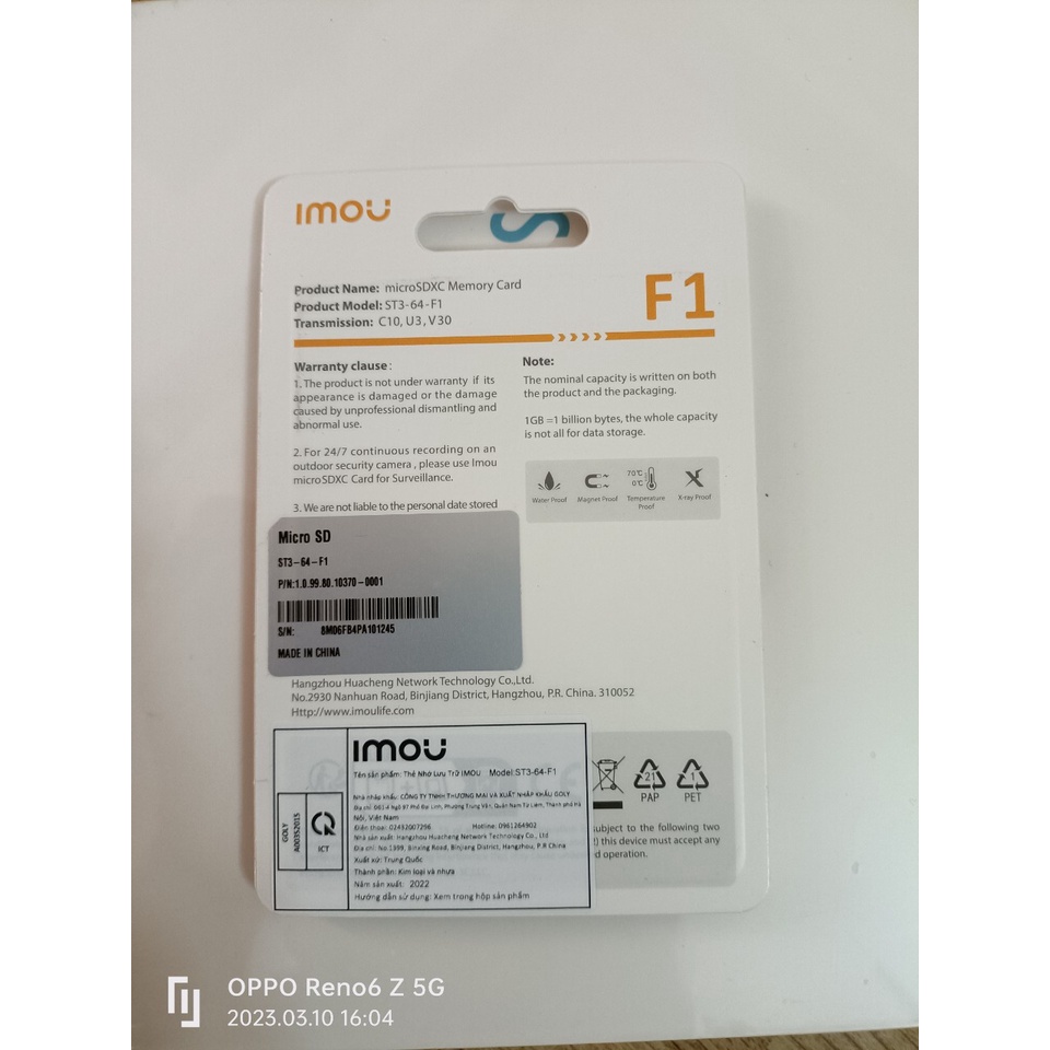 Thẻ Nhớ IMOU 32GB/64GB F1 Micro SD Tốc Độ Cao , Bảo hành 5 năm - Hàng chính hãng