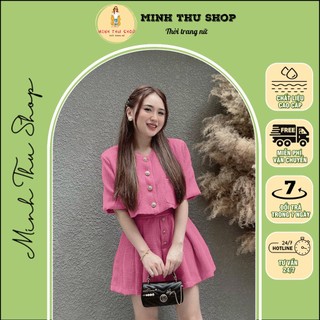 Sét bộ nữ minh thu shop 1981 - sét bộ nữ thời trang mặc đi chơi, sét bộ xốp thái áo sơmi tay ngắn mix quần đùi