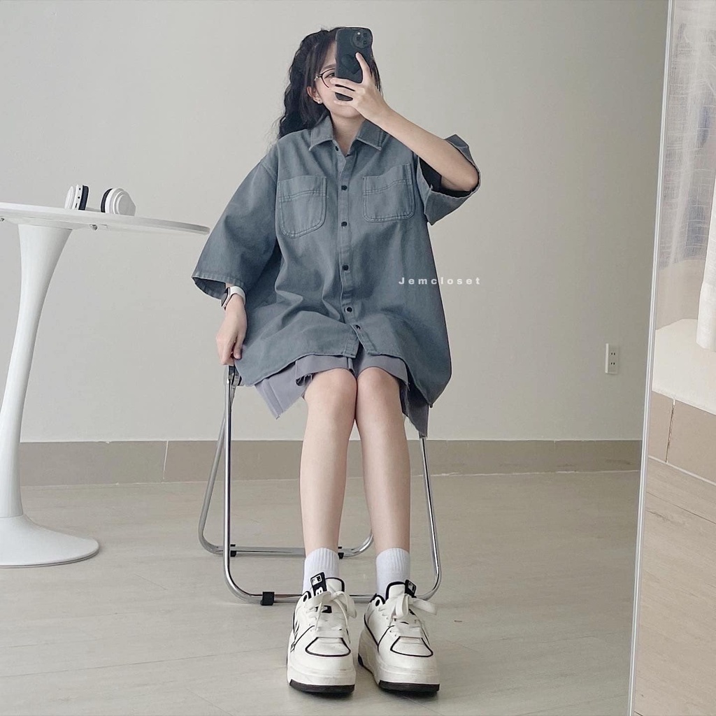 Áo Sơ Mi Jean Nữ JEMCLOSET Form Rộng Cá Tính Kèm Màu Hot GINHAM 10322