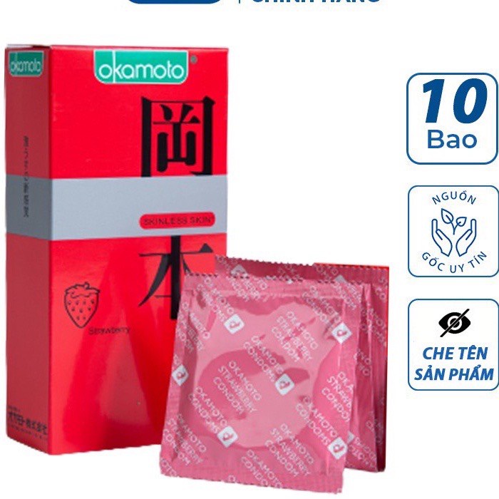 Bao Cao Su Okamoto Strawberry Nhật Bản - Siêu mỏng đột phá mới mẻ với hương dâu - Hộp 10 cái