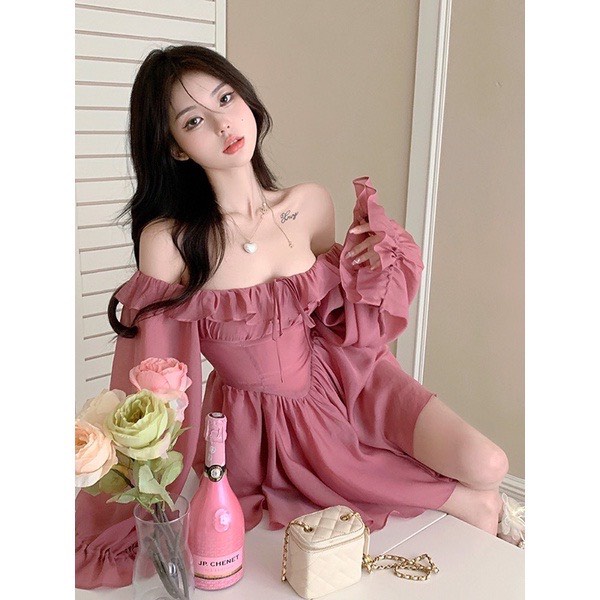 ĐẦM THIẾT KẾ BÈO TRỄ VAI TAY DÀI BỒNG CHO NỮ SIÊU XINH TH109