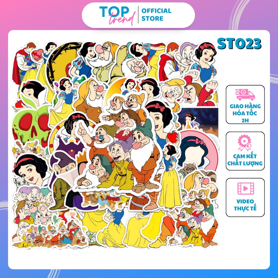 Sticker cute SET 50 TẤM hình Bạch Tuyết và Bảy chú lùn, hình dán hoạt hình, trang trí, dán xe, laptop - TOP TREND