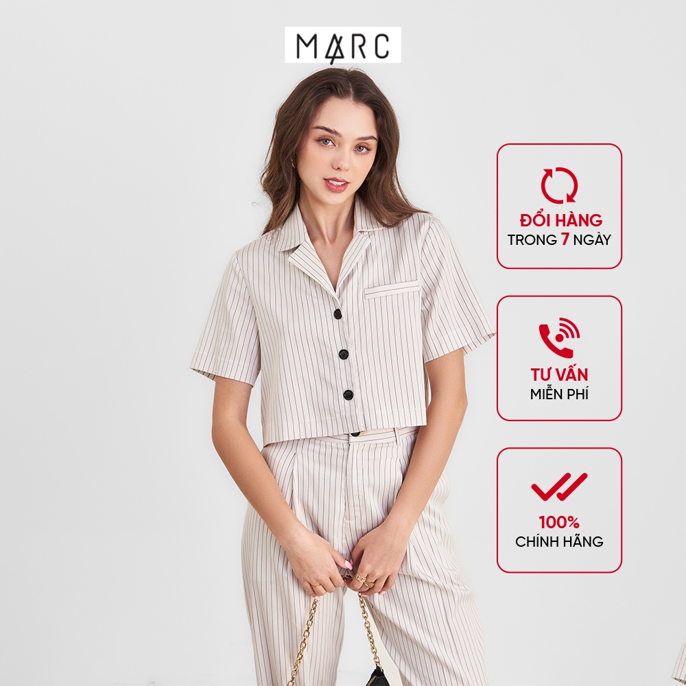 Áo crop nữ MARC FASHION vải sọc cổ danton FAVH033222