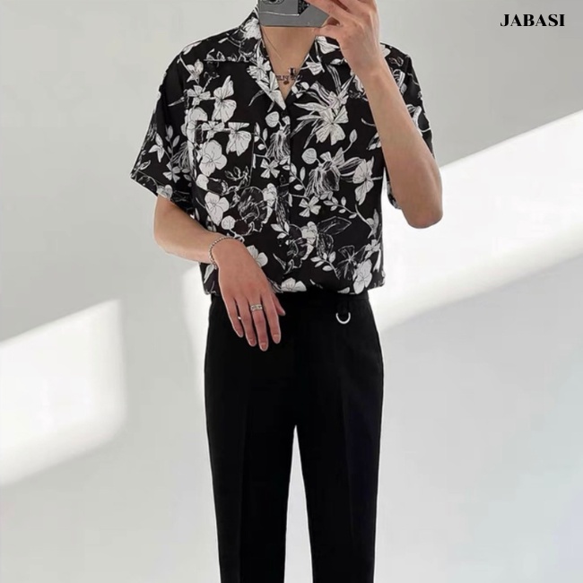 Sơ mi hoạ tiết diamo hoa lá JABASI mã 01 chất liệu cotton thoáng mát