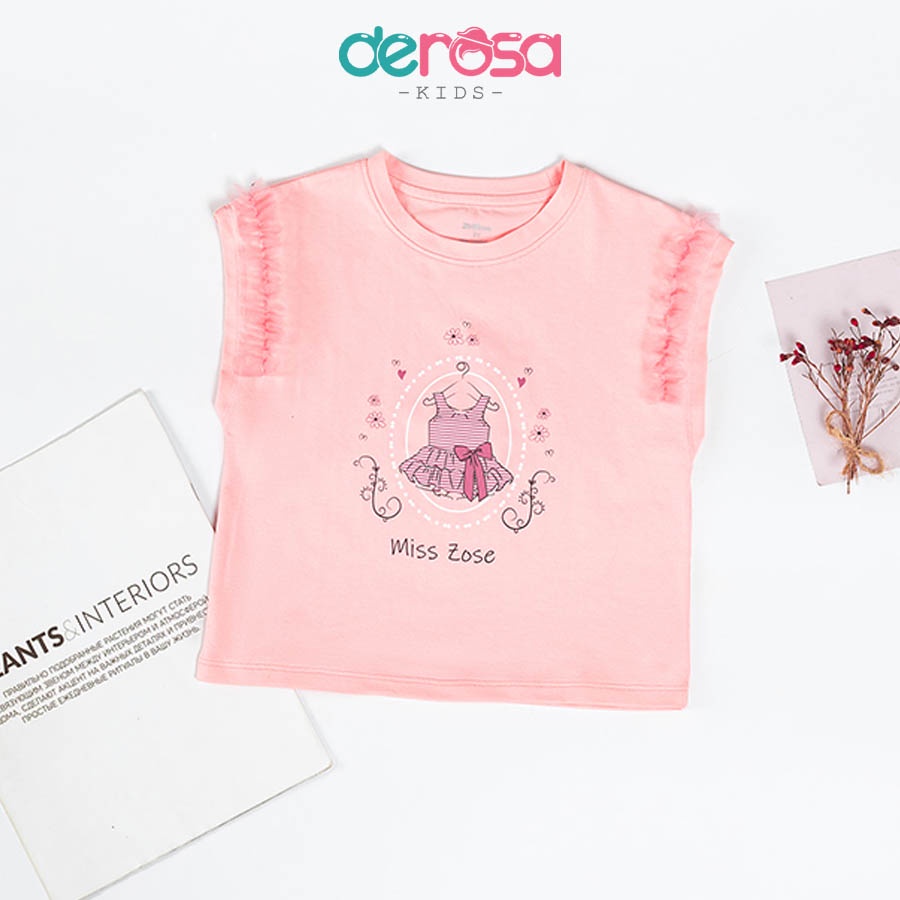 Áo thun cộc tay bé gái DEROSA KIDS chất liệu cotton cho bé từ 2 đến 6 tuổi ZSK23-060A