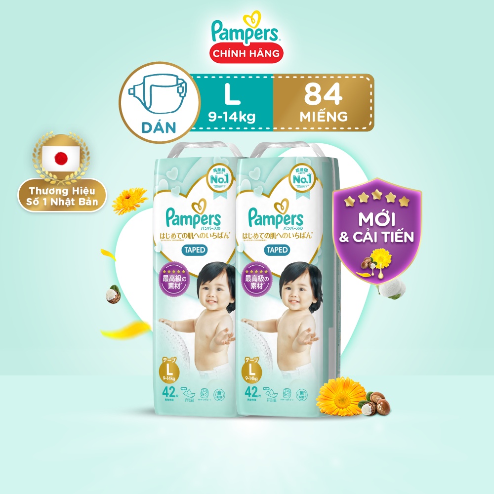 Combo 2 Tã/ Bỉm Dán PAMPERS Nhật Thượng Hạng, Size NB70/ S64/ M52/ L42