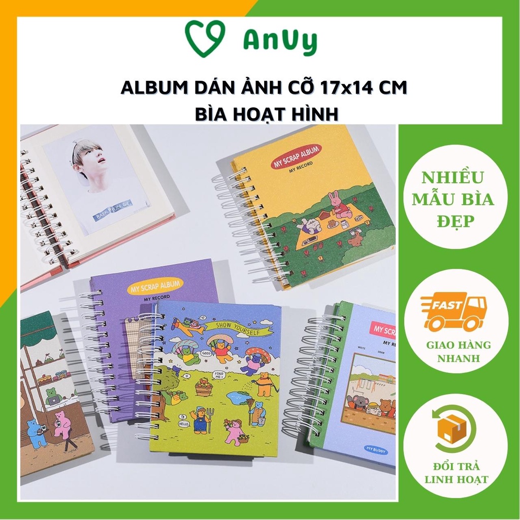 Album dán ảnh bìa hoạt hình trang sẵn keo dán, cỡ 17x14, 23x23 Kho Album ảnh Anvy
