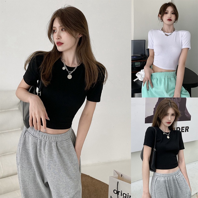 Áo Thun Nữ Cổ Tròn Tay Ngắn Madela Form Vừa, Áo Croptop Ôm Tay Ngắn Cổ Tròn Basic Mềm Mịn Thoáng Mát