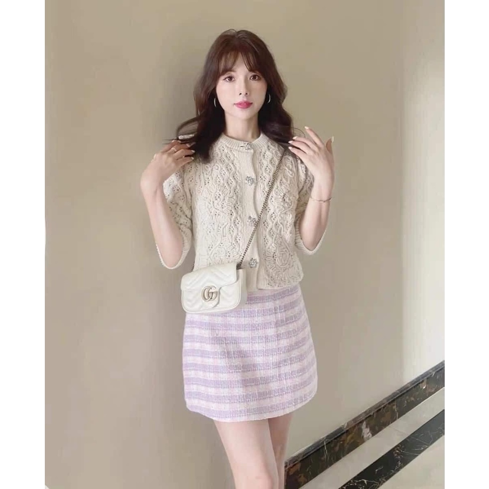 ZARA Đức - Chân váy auth sale new tag chính hãng tweed ngắn chữ A nỉ dạ tím caro 7790/377