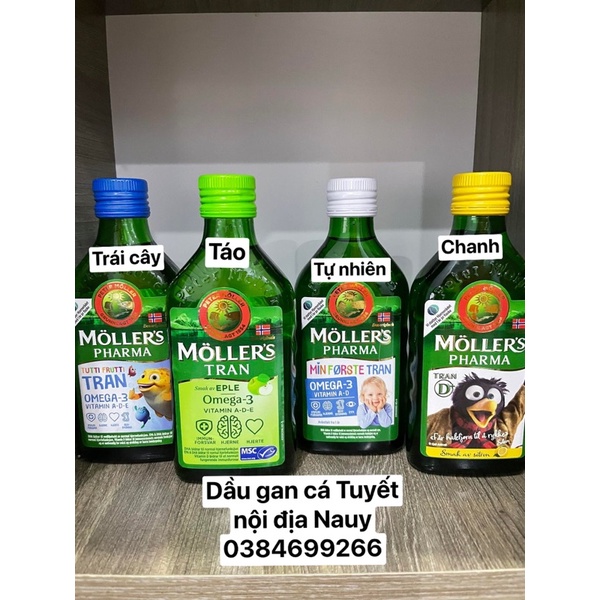 Dầu gan cá tuyết DHA Mollers D+ Nauy hương chanh và hương tự nhiên ( chai 250ml )