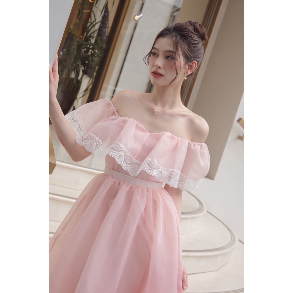 Somee studio Plumie dress Váy trễ vai dáng dài tơ organza