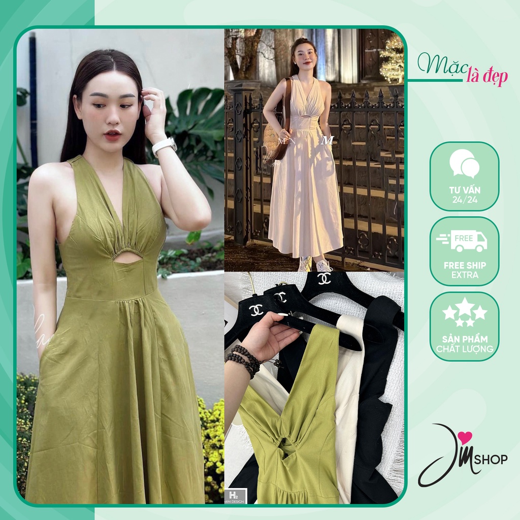 Đầm maxi thiết kế dáng dài chéo lưng, Váy nữ thiết kế đi biển, Váy maxi sát nách dài xoè