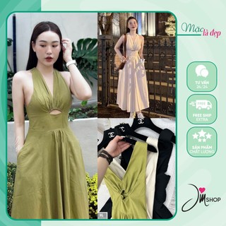 Đầm maxi thiết kế dáng dài chéo lưng, Váy nữ thiết kế đi biển, Váy maxi sát nách dài xoè