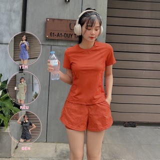 Bộ tập đùi nữ tập gym quần 2 lớp mẫu 2023 áo phông thun lạnh