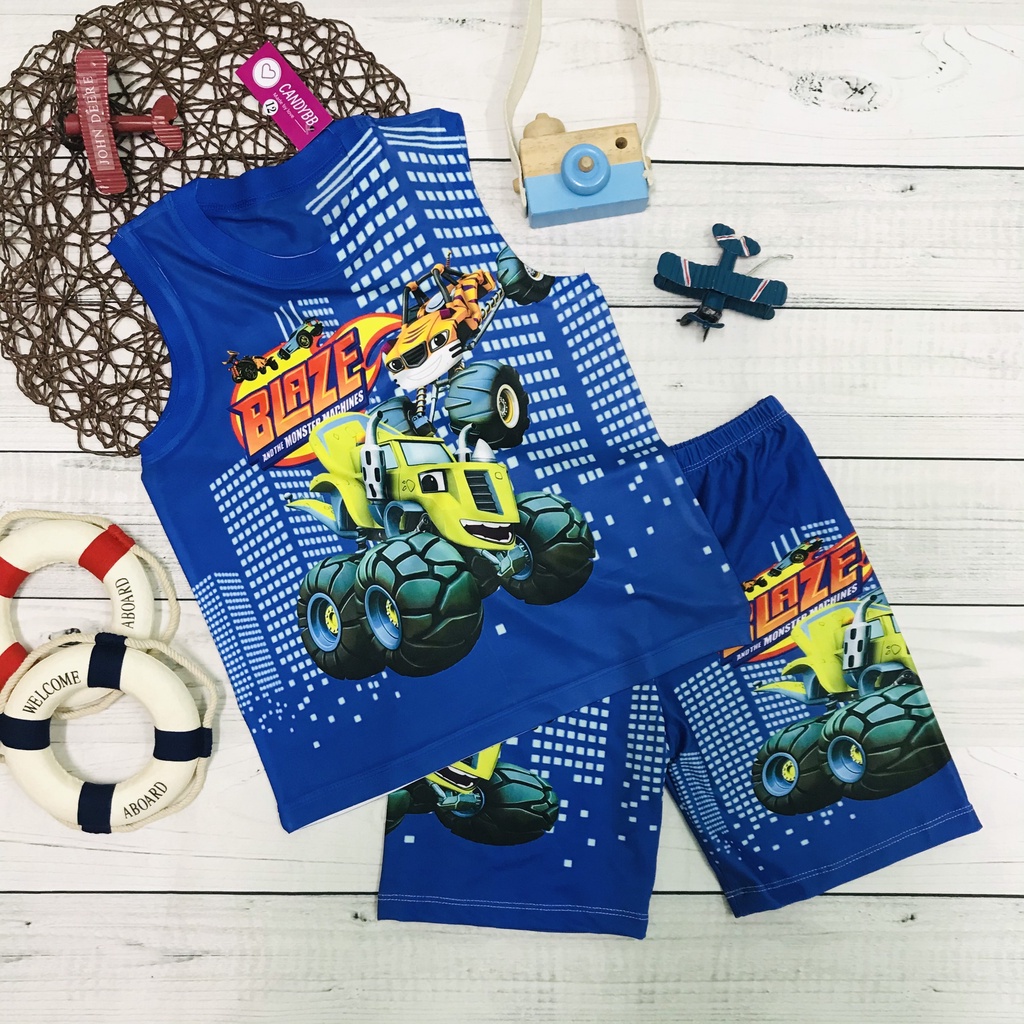 Đồ bộ ba lỗ bé trai, bộ thun lạnh sát nách in hình Xe Ôtô Cars nhiều mẫu từ 10kg -60kg