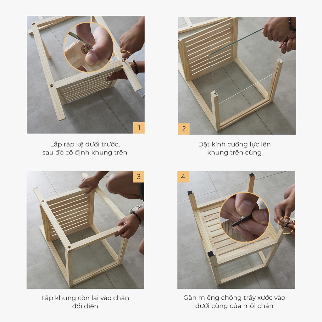 Kệ đầu giường BEYOURs Glass Shelf mặt kính, gỗ thông nhập khẩu, đa công dụng, chịu lực tốt (3 màu: trắng, đen, gỗ)