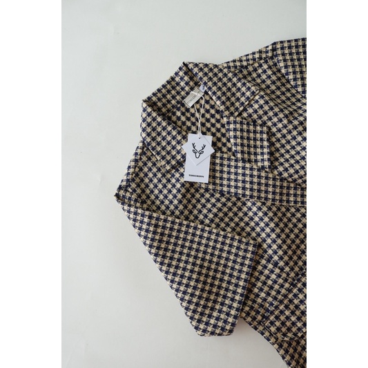 Đầm sọc caro bâu vest xanh đen