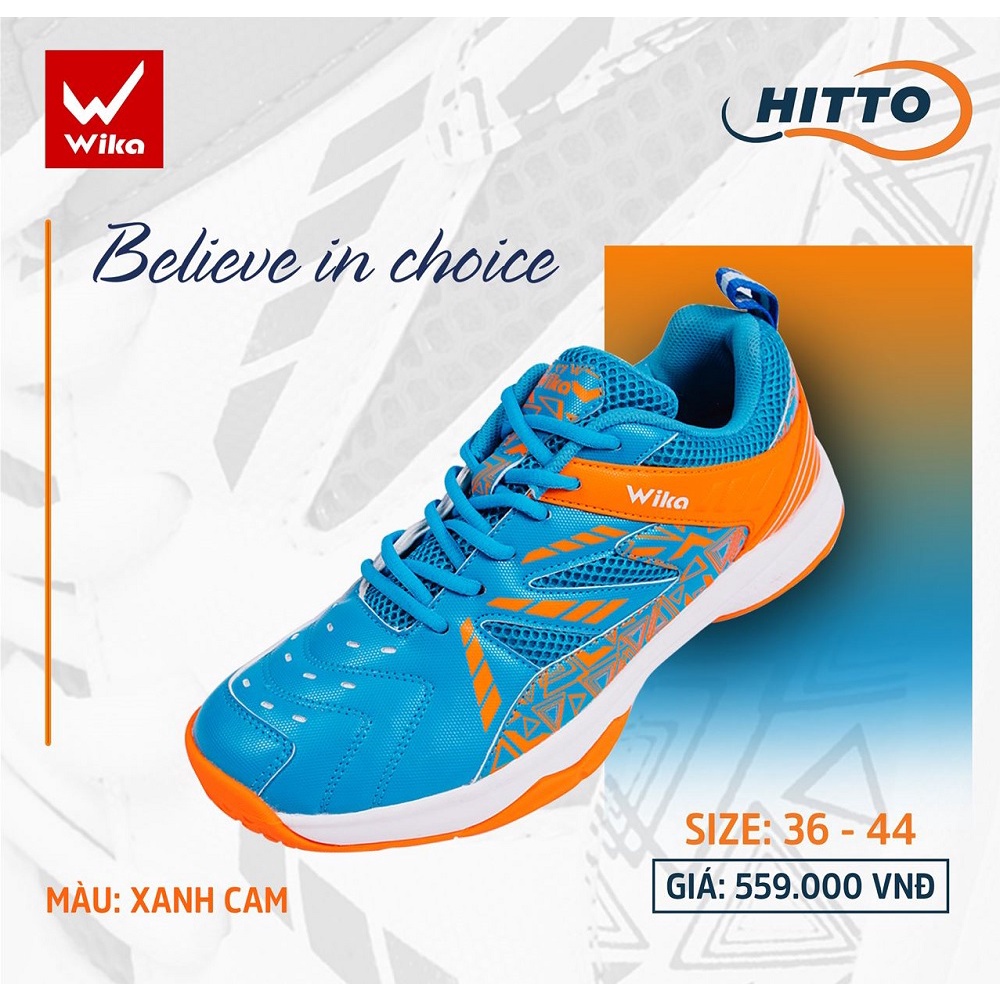 COMBO GIÀY THỂ THAO WIKA HITTO + TẶNG TẤT THỂ THAO_GIẦY CẦU LÔNG_GIẦY BÓNG CHUYỀN_GIẦY BÓNG BÀN_CHÍNH HÃNG_ XANH CAM