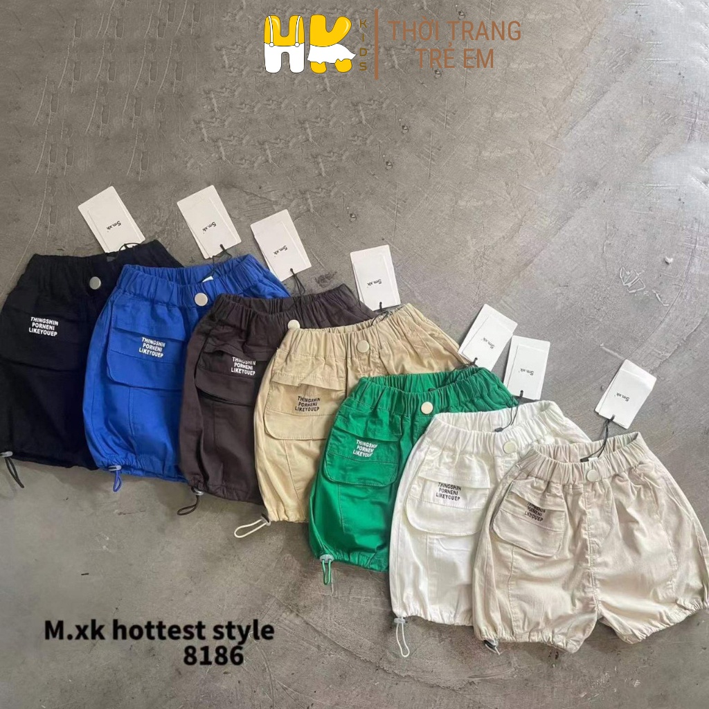 Quần short cho bé HK KIDS, quần sooc thô chất cotton thời trang mùa hè cho bé trai và gái từ 13-25 kg (8186)