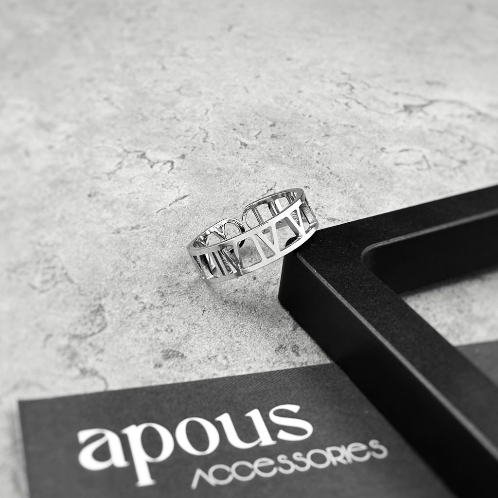 Nhẫn nam nữ Chữ Số La Mã Vương Miệng Freesize N042 - Thép Titan - Phụ kiện trang sức Unisex Apous