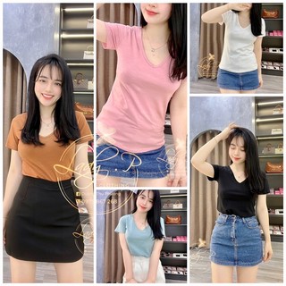 Áo phông giấy trơn cổ tim dáng vừa - LADY.Clothing