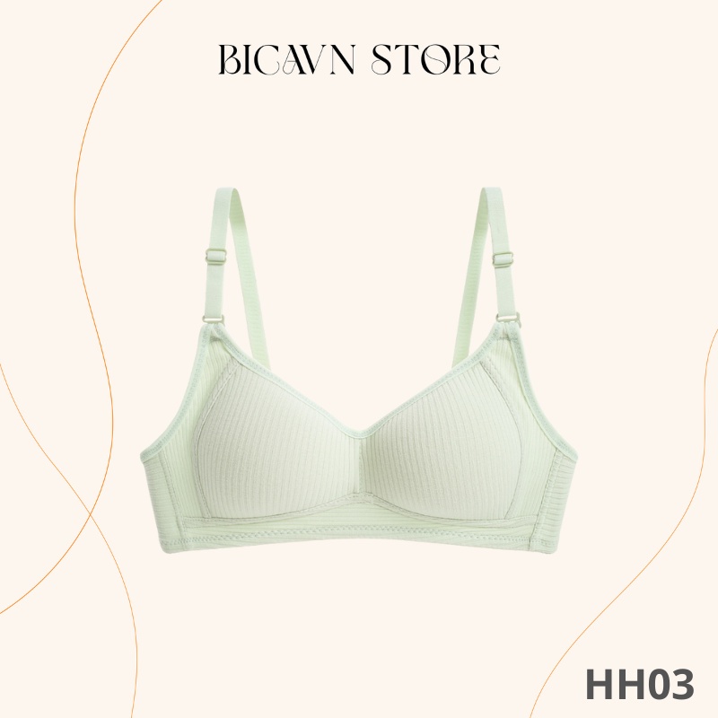 Áo Ngực Nữ Mút Mỏng Gân Tăm Bicavn, Áo Lót Không Gọng Cotton Mềm Mịn HH03