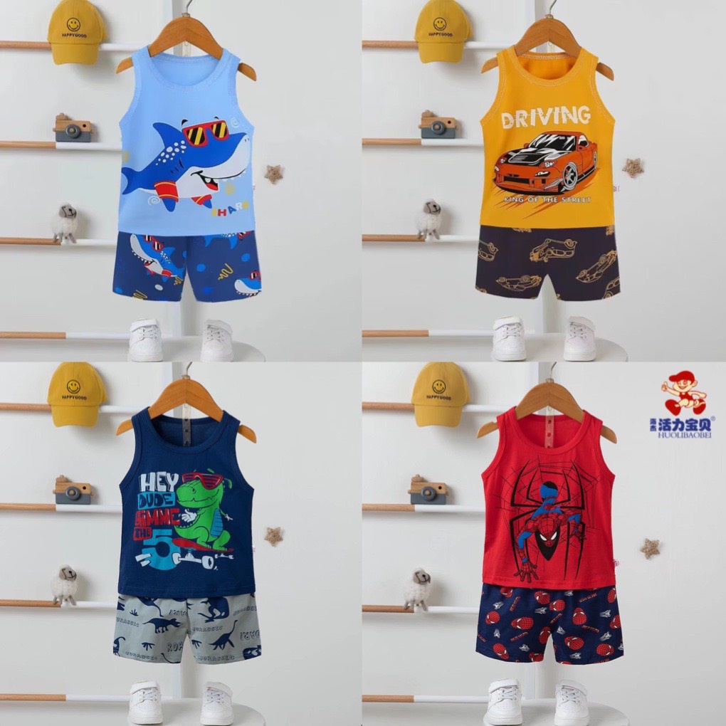Đồ bộ Quảng Châu cho bé- Bộ ba lỗ Cotton Xuất Hàn cho bé trai 1-4 tuổi