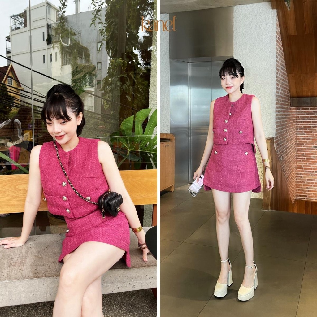 Set dạ KANEL sát nách, chân váy A - S1469