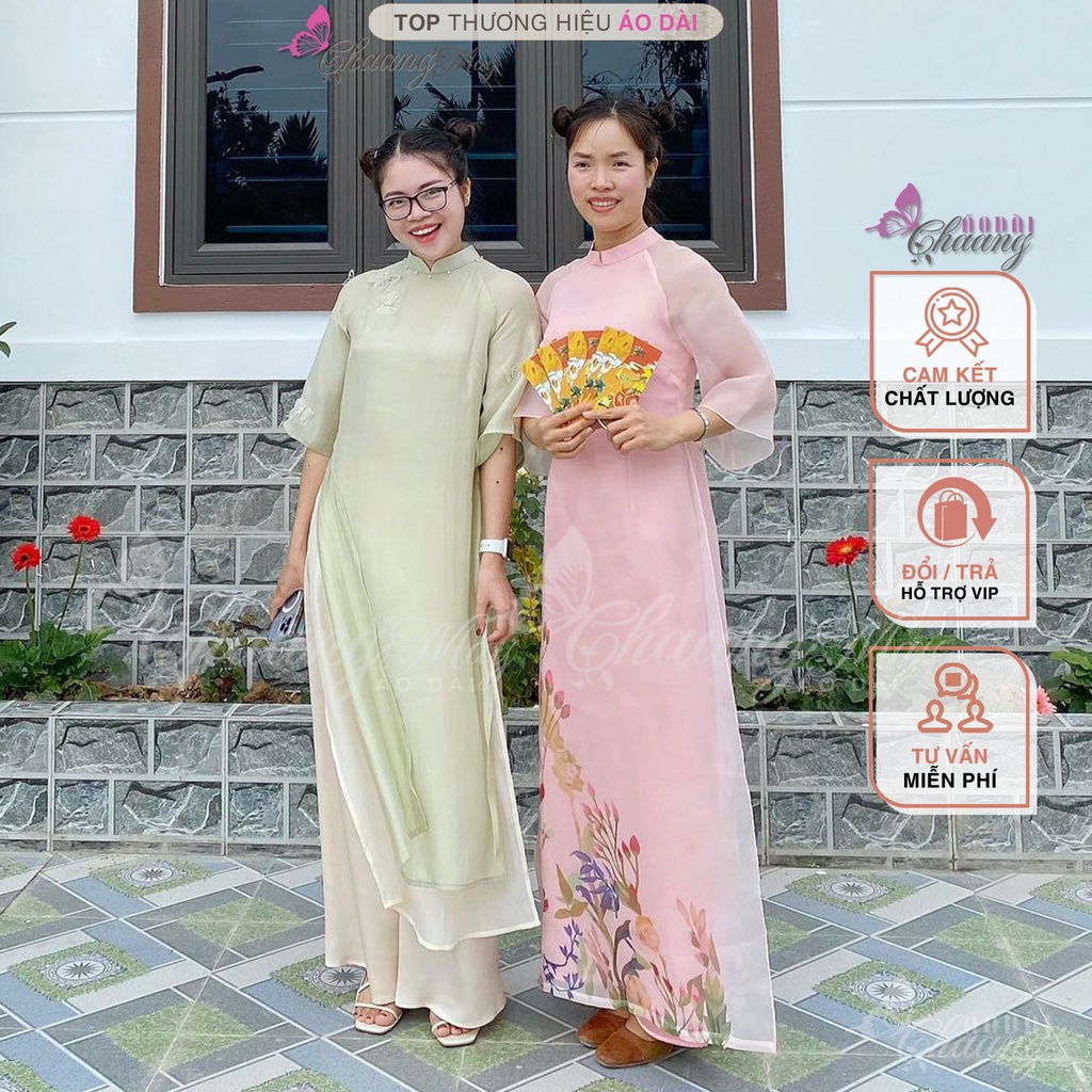 Áo dài cách tân nữ Hồ Điệp dáng suông xưa Chaang may sẵn lụa xuông xanh tím dự tiệc cưới hỏi hội nghị lễ tết đẹp ADC701