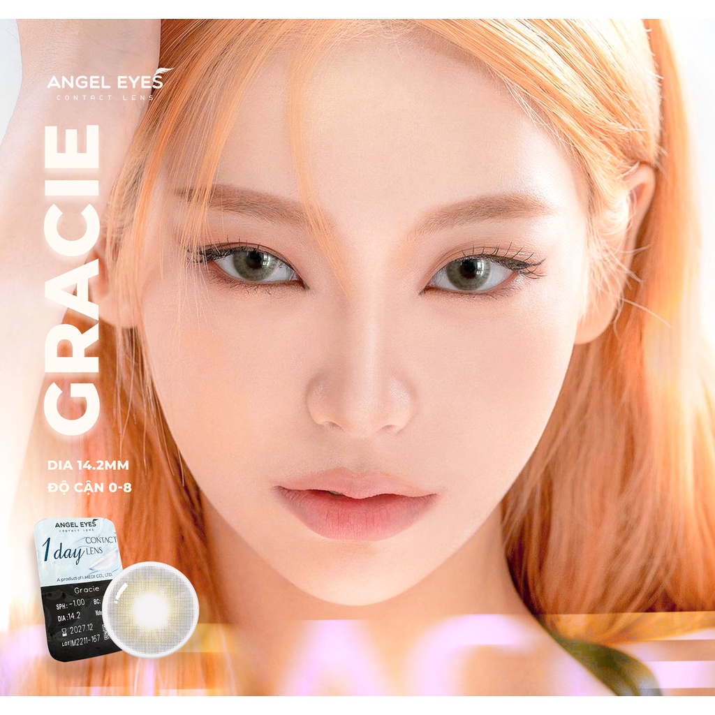 Kính Áp Tròng/ Lens mắt đeo 1 ngày có màu Nâu Brownie & Xám Gracie 24h không cần dùng nước ngâm