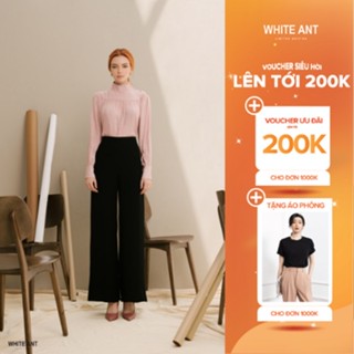 Quần suông cạp liền nữ cạp cao mặc hack dáng 2 màu trắng - đen White Ant