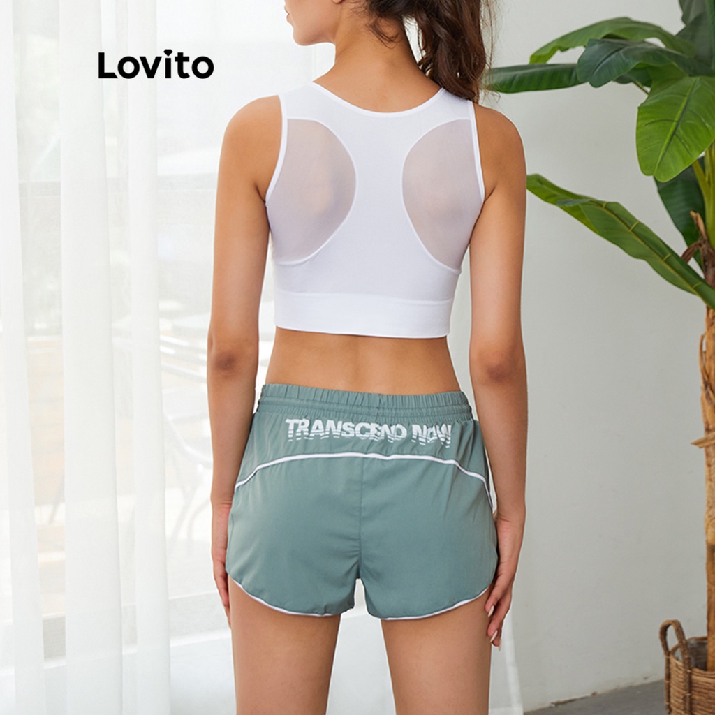 Áo Ngực Thể Thao Lovito Dáng Ôm Không Gọng Thấm Hút Mồ Hôi Thoáng Khí Nhanh Khô Màu Xanh L03061 (Lá / Trắng)